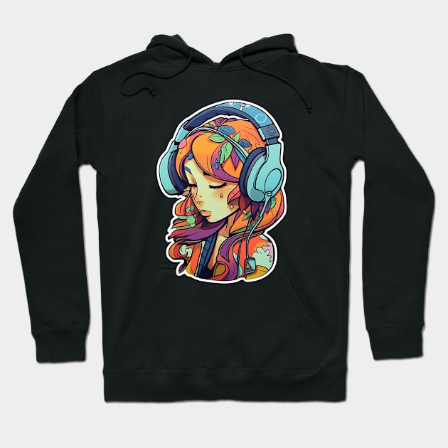 Cute headphone anime girl Hoodie by AestheticsArt81